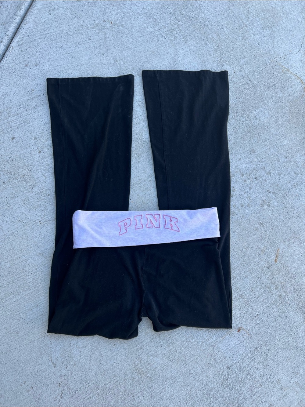 PINK Victoria's Secret Black Fold-Over Leggings with Pink Logo Waistband